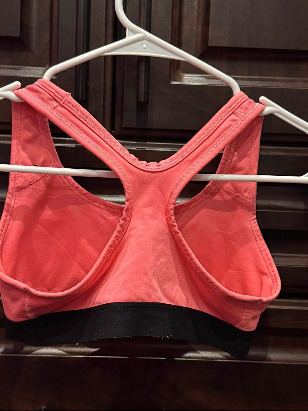 Nike Coral Pink Sports Bra with Black Band small mark on front see pics MEDIUM - Picture 3 of 5